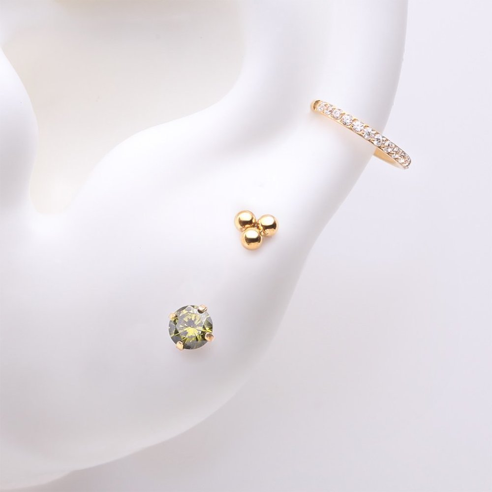 3 Pcs of Assorted Dainty Peridot CZ Pure24K Titanium Stud x Clicker Package